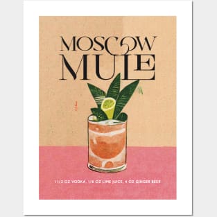 Moscow Mule Retro Poster Pink Table Bar Prints, Vintage Drinks, Recipe, Wall Art Posters and Art